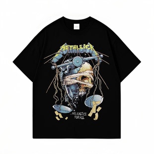 Metallica金属乐队周边短袖T恤男女款摇滚骷髅头印花高街风纯棉夏