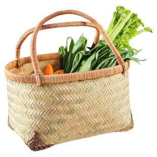 田园购物篮手提竹筐藤编收纳筐户外野餐篮采摘水果零食篮买菜篮子