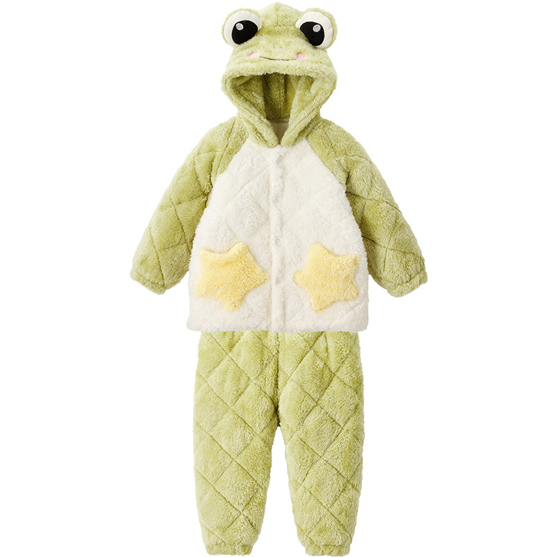 威尔贝鲁冬款儿童家居服套装加绒加厚2025棉服男女童宝宝保暖棉衣