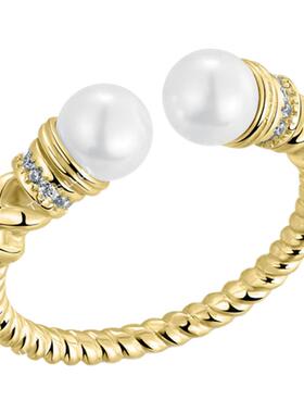 TWINS LULU 925银气质时尚精致双珠开口扭结戒指TSS7604