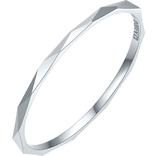 六桂福珠宝纯铂金戒指女款白金尾戒几何素圈戒指环新年情人节礼物