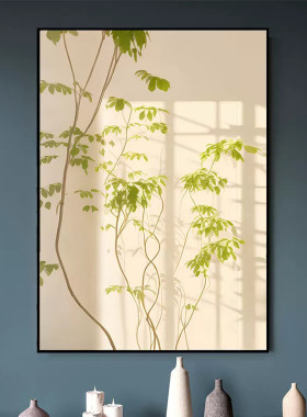 温馨绿色植物光影空间感玄关装饰画餐厅挂画入户对门客厅走廊壁画