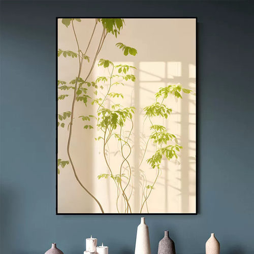 温馨绿色植物光影空间感玄关装饰画餐厅挂画入户对门客厅走廊壁画