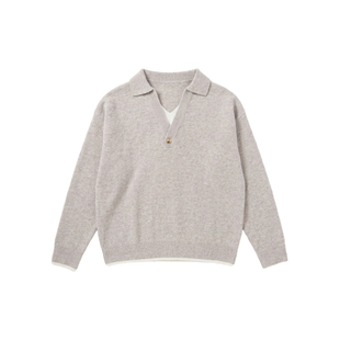 Hualun冬季重磅假两件衬衫领针织衫POLO毛衣男款韩版百搭休闲上衣