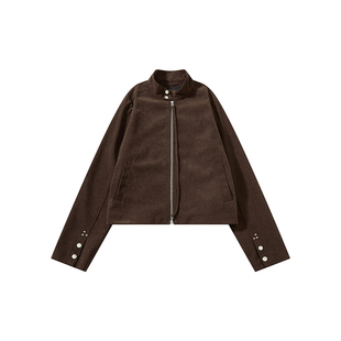 sameuoo散养文化「麂皮士」仿鹿皮绒中性风立领夹克棕色短款外套