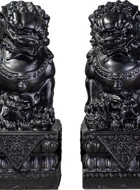 敢当王泰山玉石狮子摆件一对