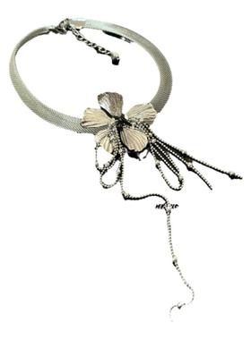 金属短款大花朵流苏女项链