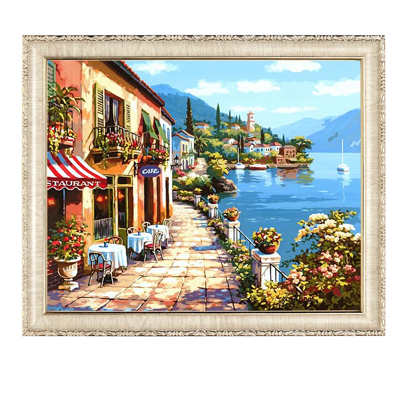 欧式海边小镇diy数字油画风景