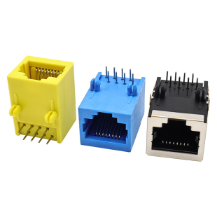 RJ45-59单口带壳前脚RJ45带屏蔽网络插座网口水晶头母座180度彩色