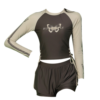 长袖防晒女款显瘦平角分体游泳衣