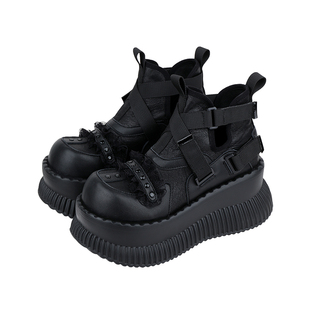 purple tiger【原创】暗黑辣妹厚底短靴女2025夏季摇滚百搭高帮鞋