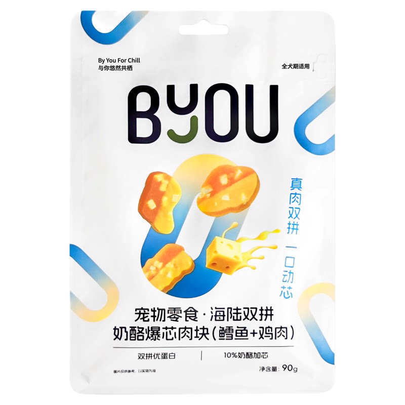 BYOU柏悠双拼肉块狗狗零食牛肉鸡肉鳕鱼奶酪宠物磨牙比熊幼犬柯基 金凯撒鱼实拍商品图