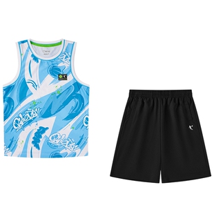 乔丹童装男童篮球服比赛套装夏无袖运动两件套儿童速干短袖短裤薄