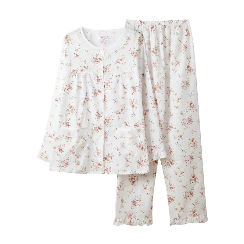 超美卡通可爱薄款长袖睡衣女式春夏季梭织水洗棉布睡衣家居服套装
