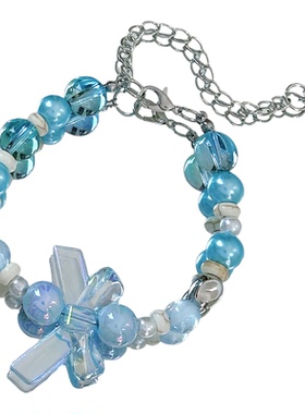 【浩蓝鹿蝶】MIES原创白鹿应援蓝光玻璃珠手链女小众天然石手串