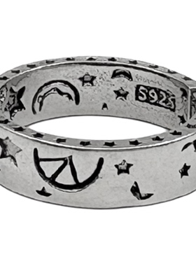 WHYBLUE 小众设计个性涂鸦星星戒指男做旧冷淡风简约开口指环高级