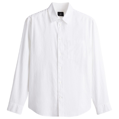 HM男装衬衫夏季商务通勤休闲长袖标准版型亚混纺衬衣1256945