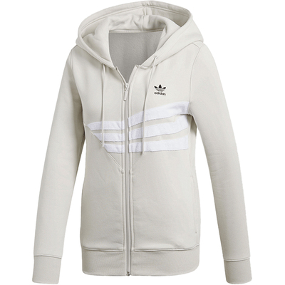 Adidas/阿迪达斯正品三叶草女士经典薄绒运动连帽拉链外套DU9540