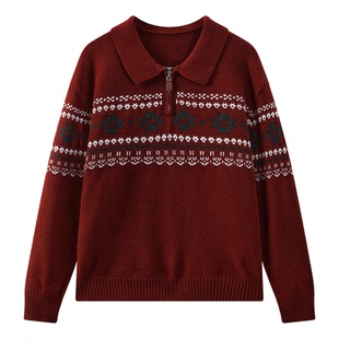 悟空有货复古费尔岛半拉链POLO领毛衣男女秋季情侣宽松休闲针织衫