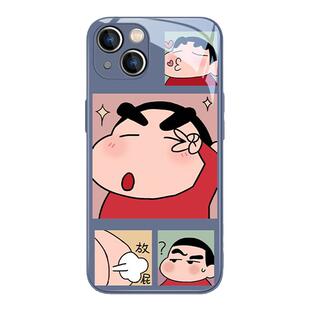 适用iPhone13手机壳插画蜡笔小新苹果14趣味15promax小众ip11搞怪12个性xr可爱mini女款xsmax7plus玻璃8p情侣