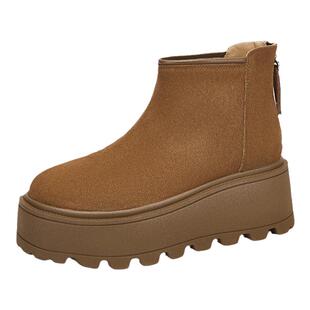 达芙妮厚底雪地靴女款2025新款冬季加绒保暖棉鞋增高靴子勃肯鞋女