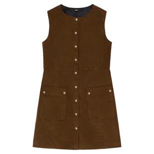 季末7折Maje2025秋冬款女装法式金扣无袖短款圆领灯芯绒连衣裙