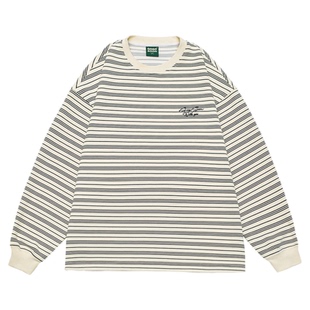 GOGOSOON条纹卫衣男390g新款春秋圆领休闲宽松签名体刺绣上衣Q