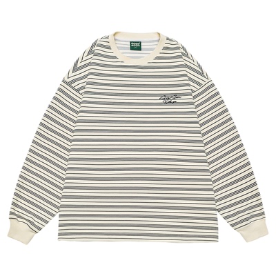 GOGOSOON条纹卫衣男390g新款春秋圆领休闲宽松签名体刺绣上衣Q