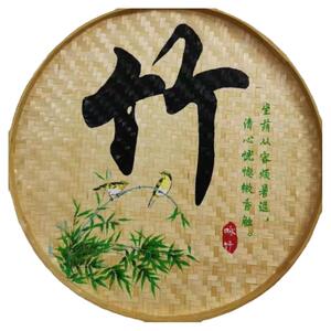 手工竹编竹制品农家圆形簸箕无孔竹筛子竹匾托盘幼儿园绘画装饰筐