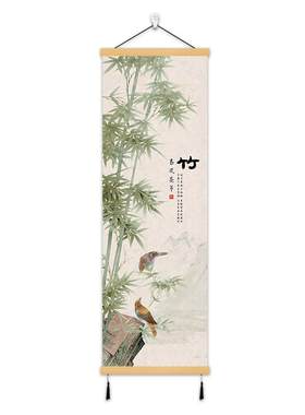 梅兰竹菊新中式挂画荷花竖版茶室