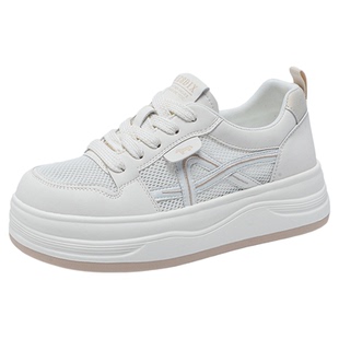 春夏季大码女鞋41-43脚宽肥厚底小白鞋透气网面百搭运动休闲板鞋