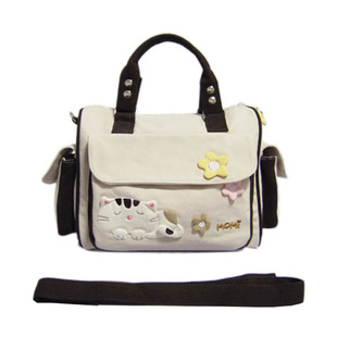 MOMI纯棉手拎斜挎两用方型布包可爱猫咪逛街休闲女包60902