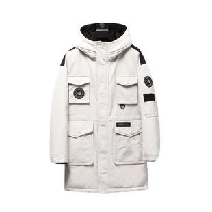 大鹅羽绒服男款中长款工装派克服大码宽松外套白鸭绒保暖加绒防风