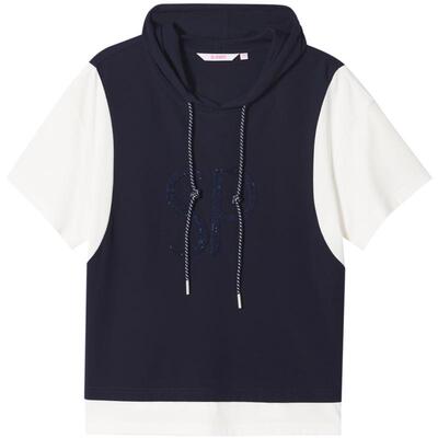 SALT.P可颜撞色拼接学院运动风短袖连帽卫衣针织衫夏款