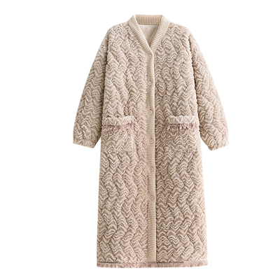 睡袍女秋冬季加厚三层夹棉高级感