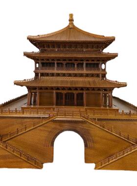 中式东阳木雕西安钟楼古建筑模型木雕桌面摆件工艺品礼品厂家直销