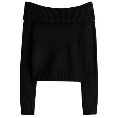 HM女装毛针织衫冬季露肩修身一字领长袖内搭套衫1296847