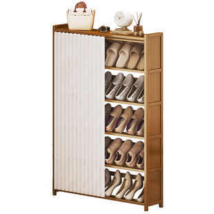 爆款鞋柜家用门后宿舍简易收纳架子2024新款鞋架多层防尘带帘极窄