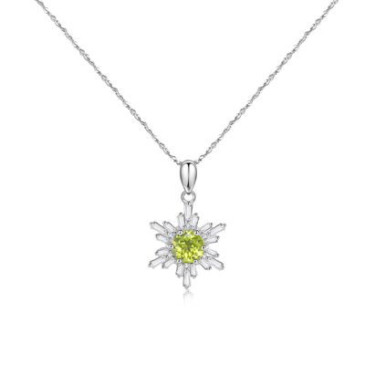 奈小鹿纯银雪花项链女天然橄榄石轻奢时尚锁骨链气质小众清新吊坠