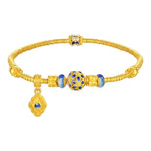 周大生国家宝藏联名|黄金手链女古法足金珐琅彩花朵手饰送女友礼