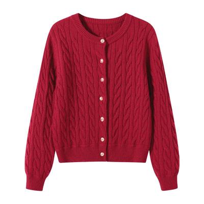 班尼路红色小香风针织开衫女款2025秋季新款高级感显瘦毛衣外套Q