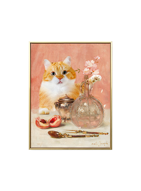 粉色花卉浪漫橘猫咪餐厅玄关柜