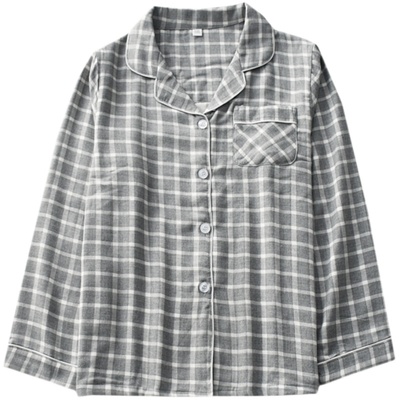 格子秋冬季纯棉纱布条纹睡衣