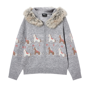 MLMR2026马年限定百搭可拆卸毛领连帽小马图案针织开衫费尔岛男女