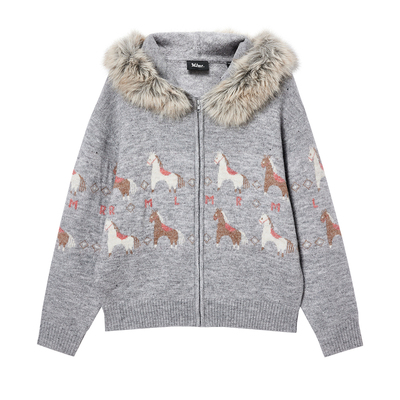 MLMR2026马年限定百搭可拆卸毛领连帽小马图案针织开衫费尔岛男女