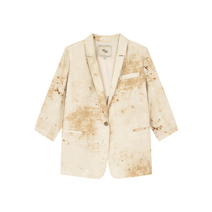 一城画一夏季新中式扎染文艺范西装领七分袖中款西装外套