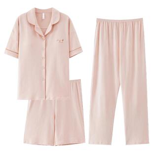 都市丽人睡衣女春夏带胸垫一体纯棉2026新款短袖三件套家居服套装
