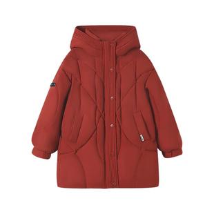 半度闲女童羽绒服冬装中长款洋气2025新款儿童红色羽绒外套拜年服