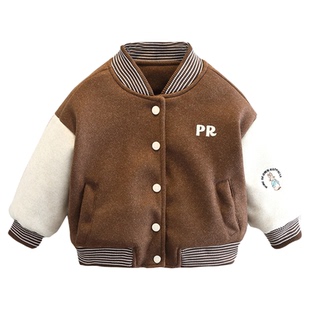 儿童棒球服男童夹棉加厚呢料外套男宝春秋冬装帅气时髦轻薄棉服潮