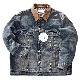 「灯芯绒撞色夹克」Camdrce 地毯水洗喷马骝牛仔夹克男秋季外套潮